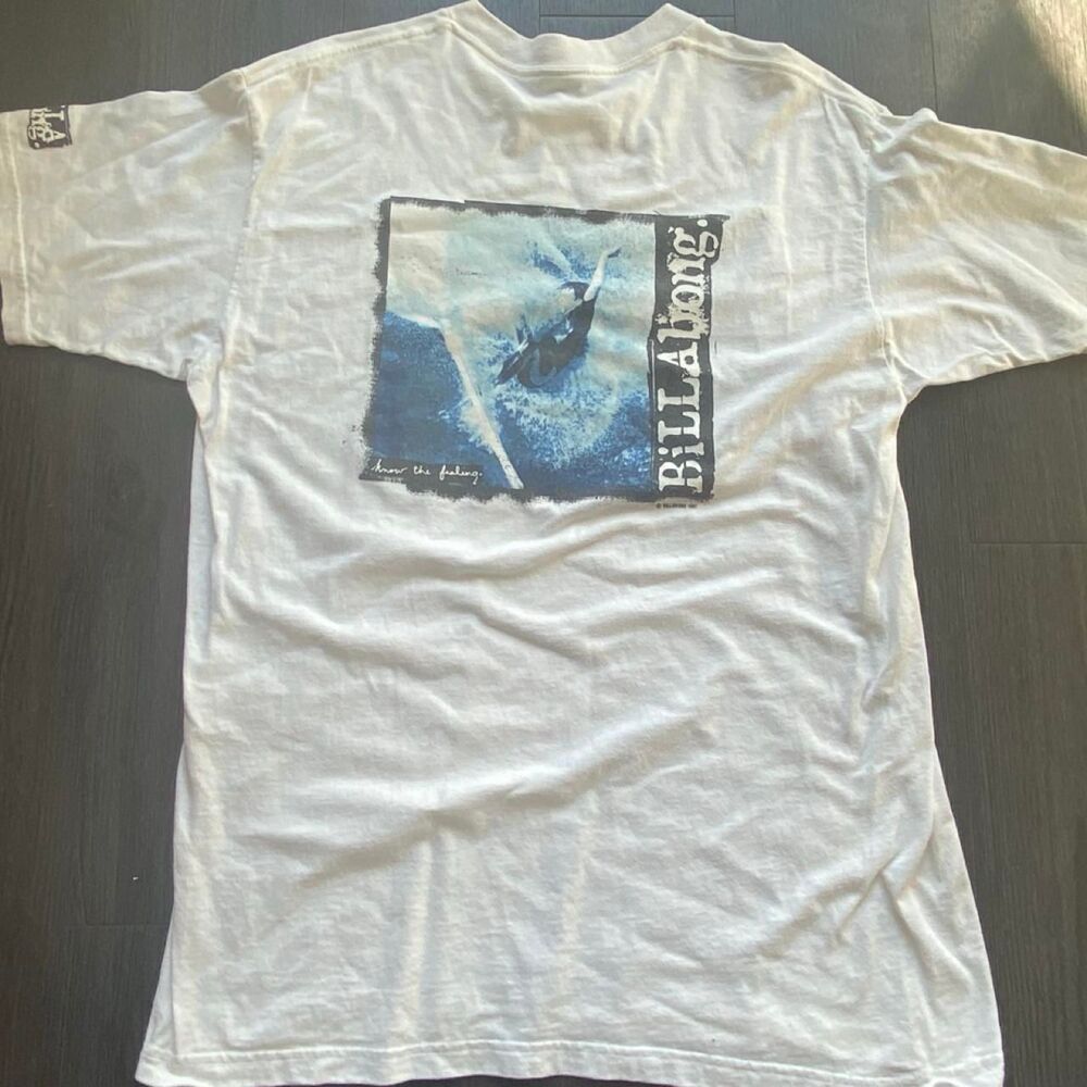 VTG 1997 Billabong Men's Graphic Print White Surf Large Know the Feeling T-shirt